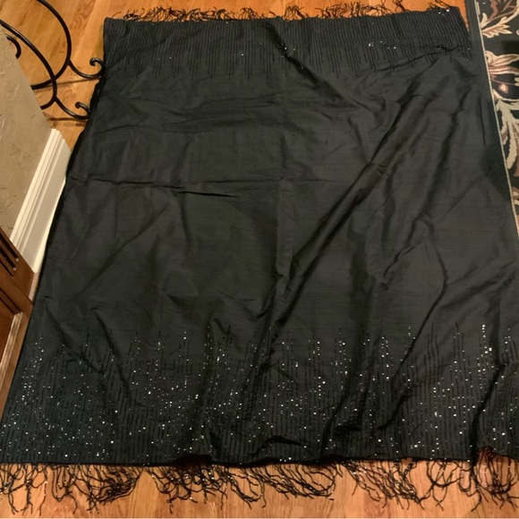 Table Cover Heavy Beading Beaded Fringe Reversable Black Elegant Boho Vintage